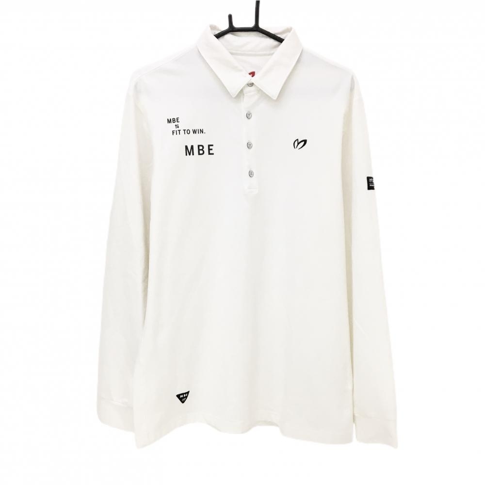 【美品】マスターバニー 長袖ポロシャツ 白 微起毛 ロゴ黒 メンズ 6(XL) ゴルフウェア MASTER BUNNY EDITION