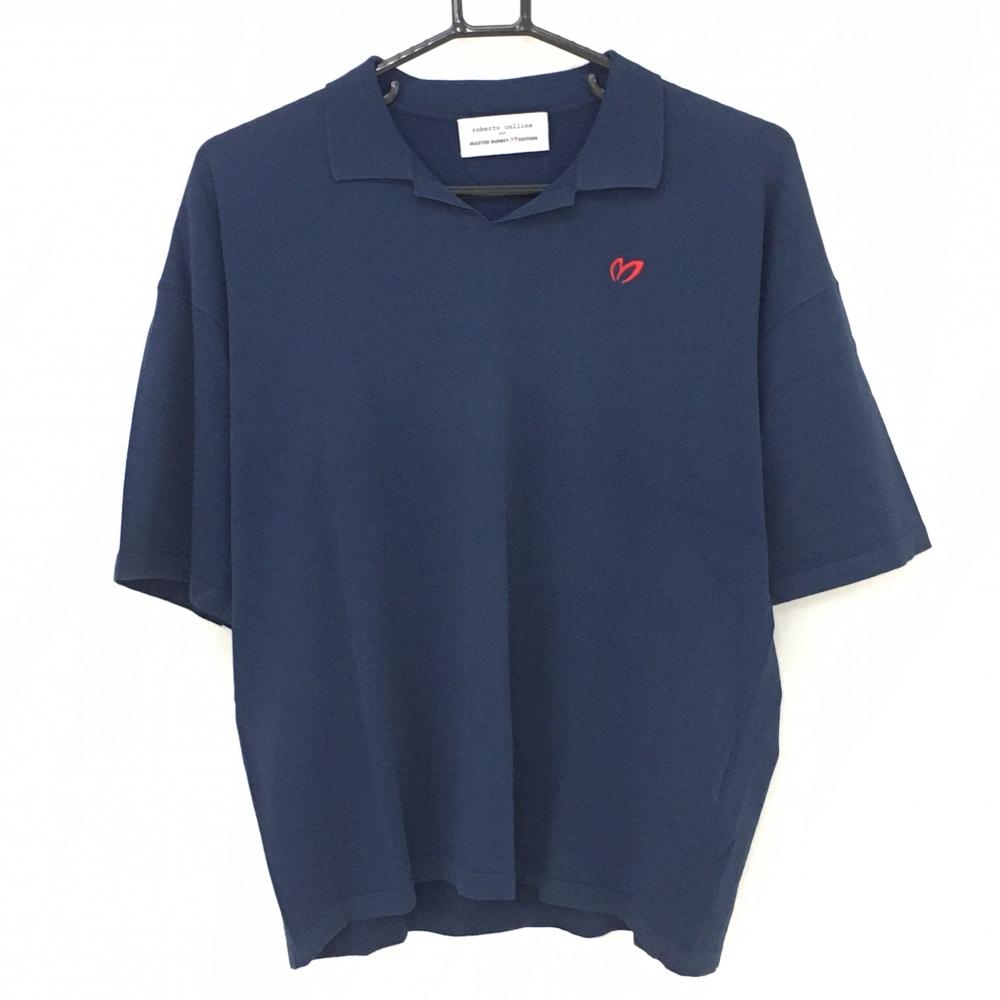 【美品】マスターバニー 半袖スキッパーシャツ ネイビー ニット roberto collina メンズ 6(XL) ゴルフウェア MASTER BUNNY EDITION