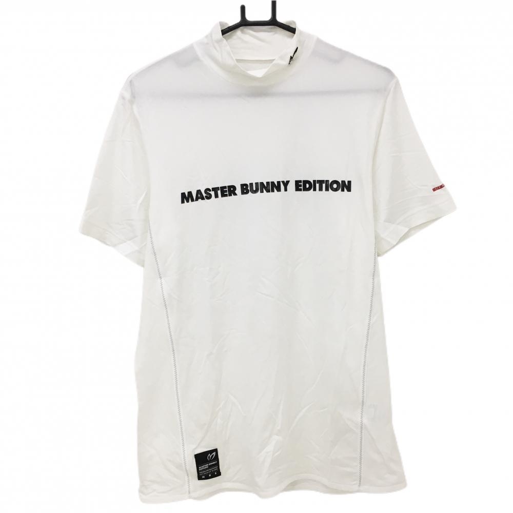 【超美品】マスターバニー 半袖ハイネックシャツ 白×黒 フロントロゴ メンズ 6(XL) ゴルフウェア 2022年モデル MASTER BUNNY EDITION
