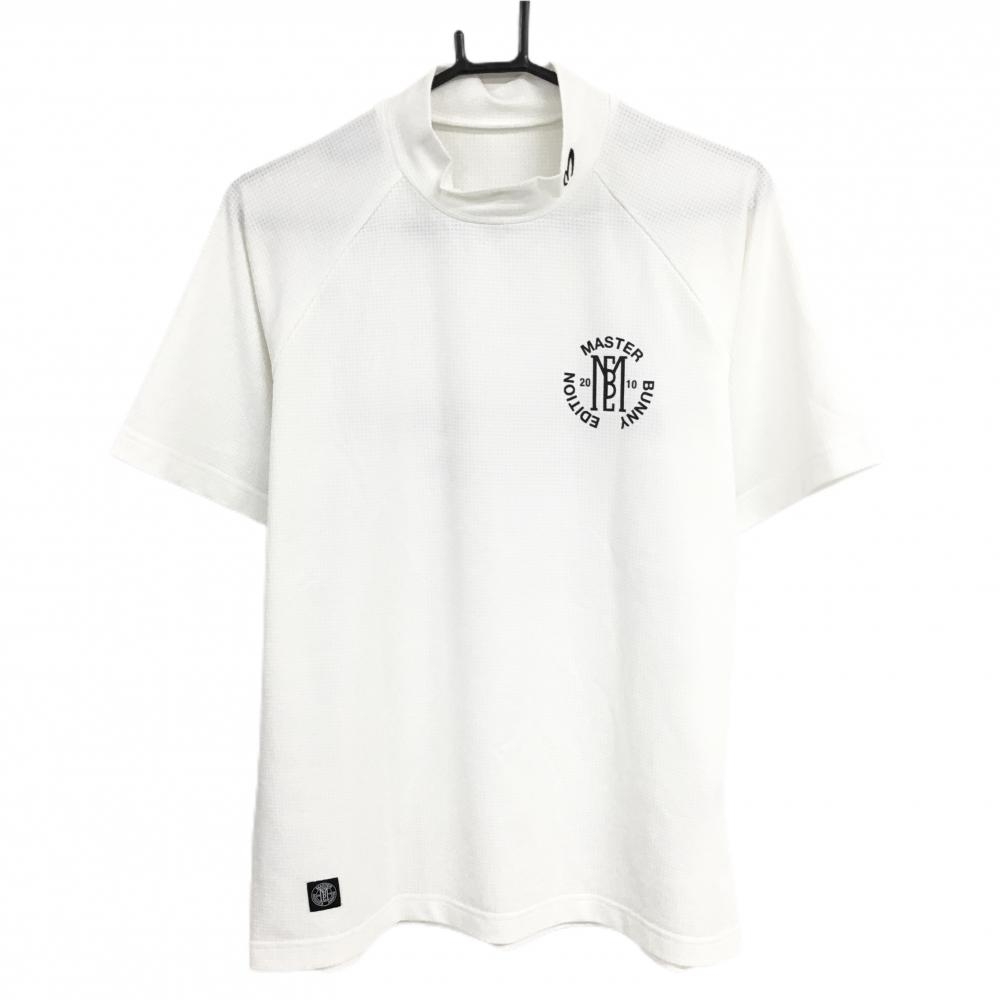 【超美品】マスターバニー 半袖ハイネックシャツ 白 織生地 ロゴ黒 メンズ 4(M) ゴルフウェア 2023年モデル MASTER BUNNY EDITION
