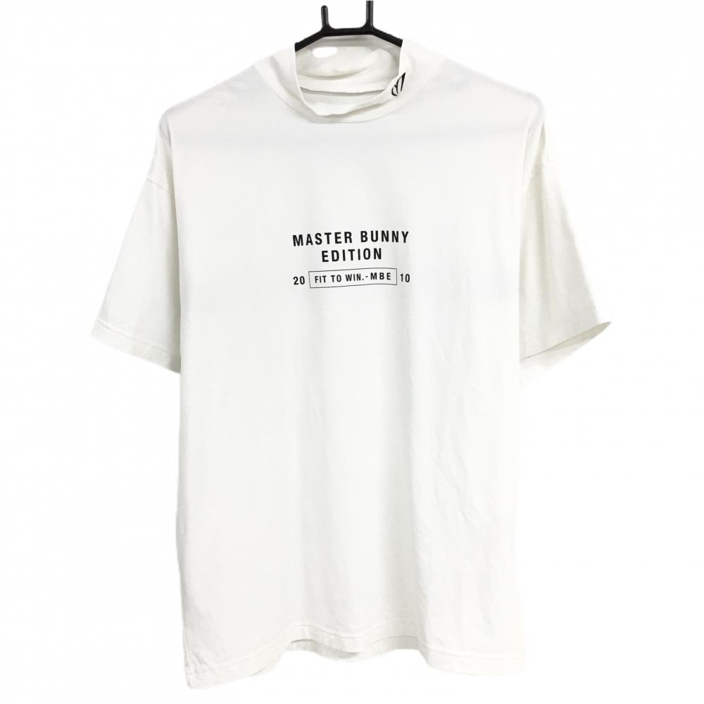 【美品】マスターバニー 半袖ハイネックシャツ 白×黒 フロントロゴ メンズ 4(M) ゴルフウェア 2023年モデル MASTER BUNNY EDITION