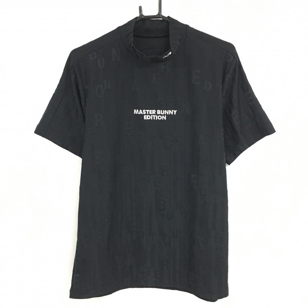 【超美品】マスターバニー 半袖ハイネックシャツ 黒ロゴ総柄 フロントロゴ白 メンズ 5(L) ゴルフウェア 2023年モデル MASTER BUNNY EDITION
