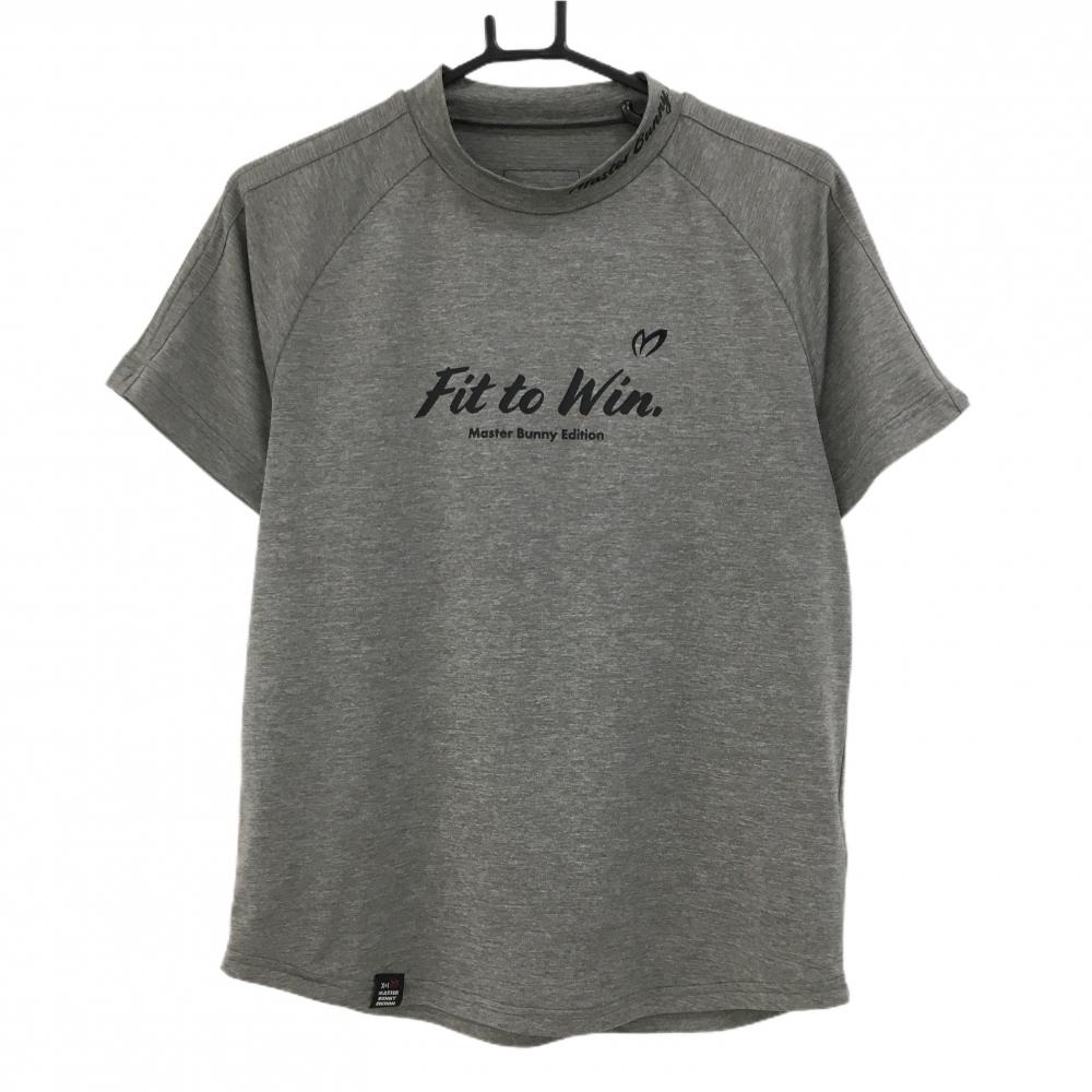 【美品】マスターバニー 半袖ハイネックシャツ 杢グレー×黒 フロントロゴ メンズ 3(S) ゴルフウェア MASTER BUNNY EDITION