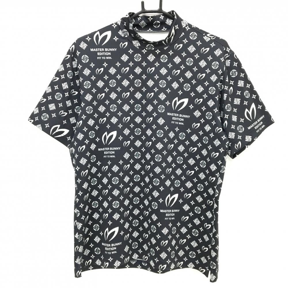 【美品】マスターバニー 半袖ハイネックシャツ 黒×白 ロゴ総柄 メンズ 4(M) ゴルフウェア 2024年モデル MASTER BUNNY EDITION