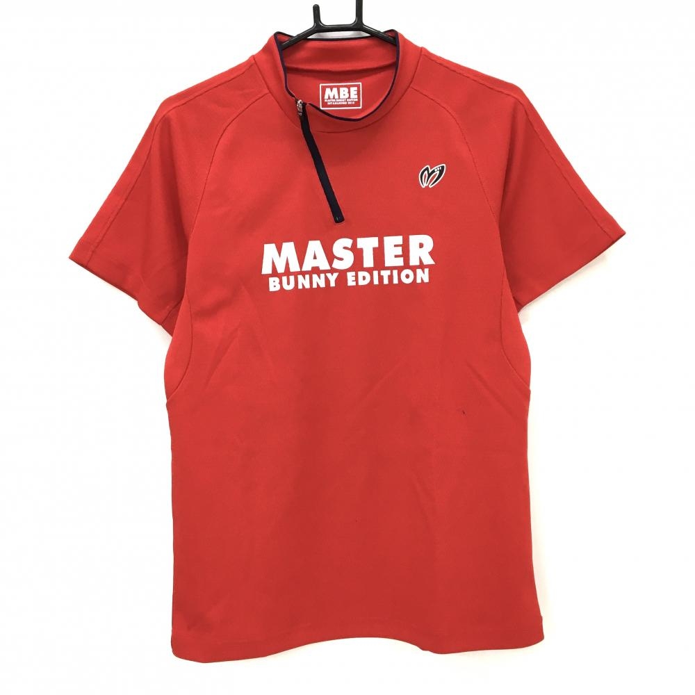 【美品】マスターバニー 半袖ハイネックシャツ レッド×ネイビー ハーフジップ メンズ 4(M) ゴルフウェア MASTER BUNNY EDITION