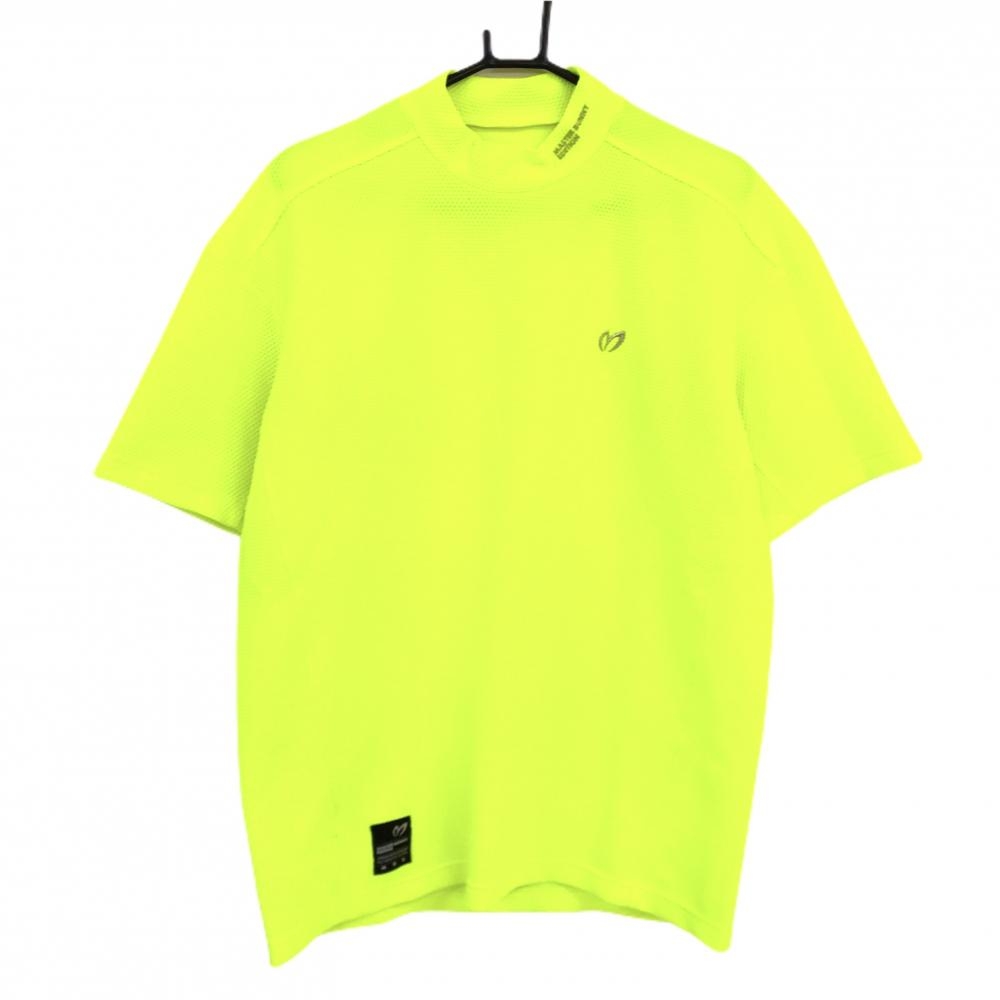 【美品】マスターバニー 半袖ハイネックシャツ 蛍光イエロー 凹凸生地 ロゴ刺しゅう  メンズ 5(L) ゴルフウェア MASTER BUNNY EDITION