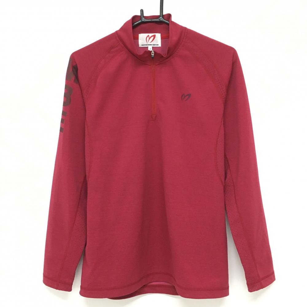 【美品】マスターバニー 長袖ハイネックシャツ レッド 袖下メッシュ ハーフジップ  メンズ 4(M) ゴルフウェア MASTER BUNNY EDITION