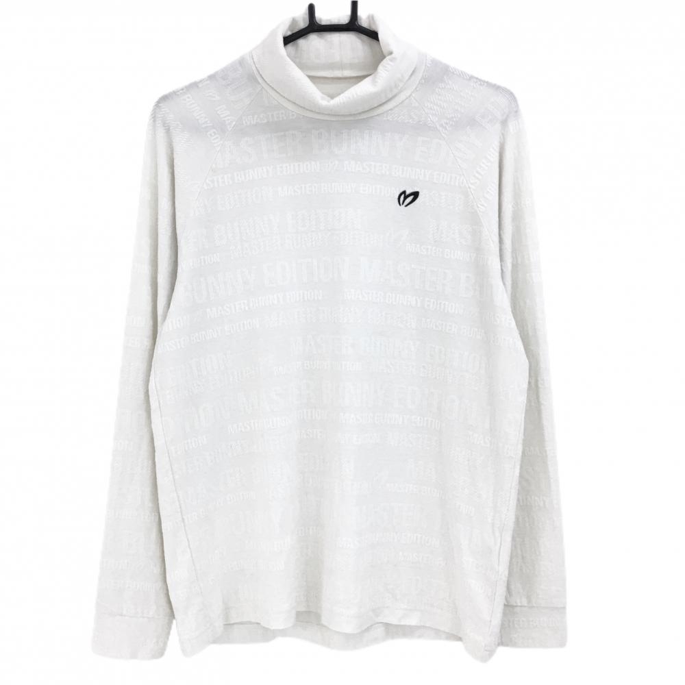 【美品】マスターバニー 長袖ハイネックシャツ 白系 英字ロゴ総柄織生地  メンズ 4(M) ゴルフウェア 2024年モデル MASTER BUNNY EDITION