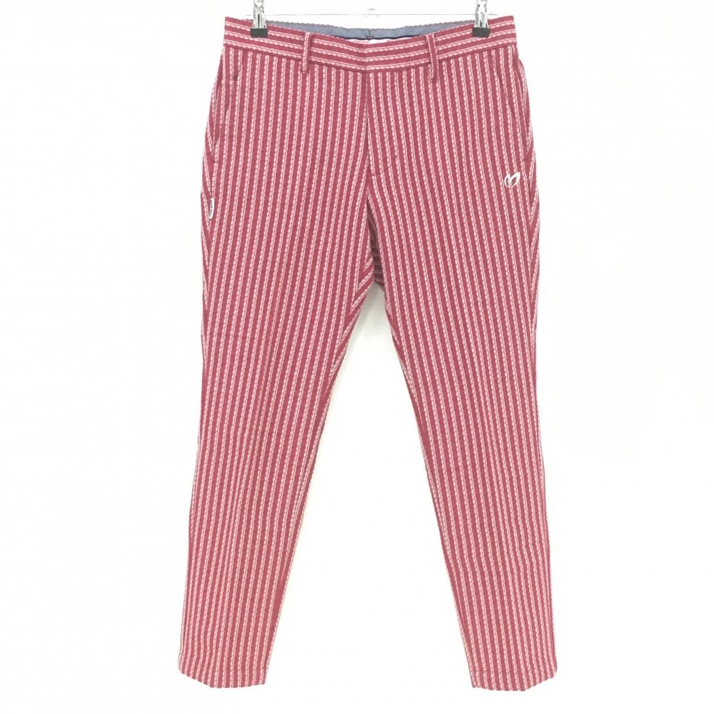 【超美品】マスターバニー パンツ レッド×白 織生地 ロゴ刺しゅう メンズ 4(M) ゴルフウェア MASTER BUNNY EDITION