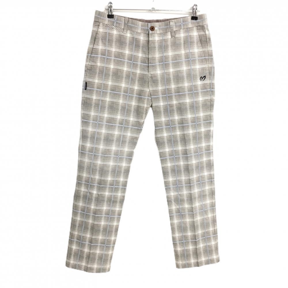 【美品】マスターバニー パンツ ブラウン系×ライトグレー×ブルー 千鳥格子 格子柄 メンズ 5(L) ゴルフウェア MASTER BUNNY EDITION