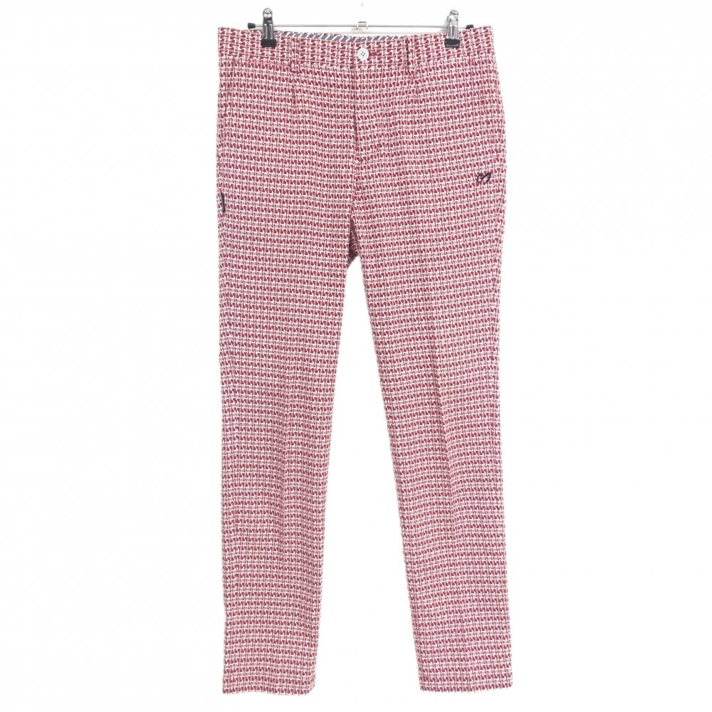 【美品】マスターバニー パンツ レッド×白 総柄織生地  メンズ 5(L) ゴルフウェア MASTER BUNNY EDITION