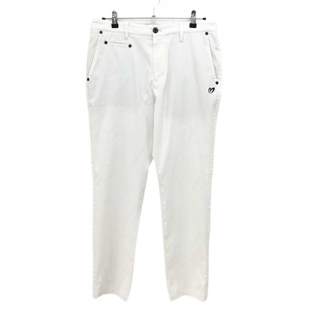 【超美品】マスターバニー パンツ 白×ゴールド系 総柄 ストレッチ メンズ 5(L) ゴルフウェア MASTER BUNNY EDITION