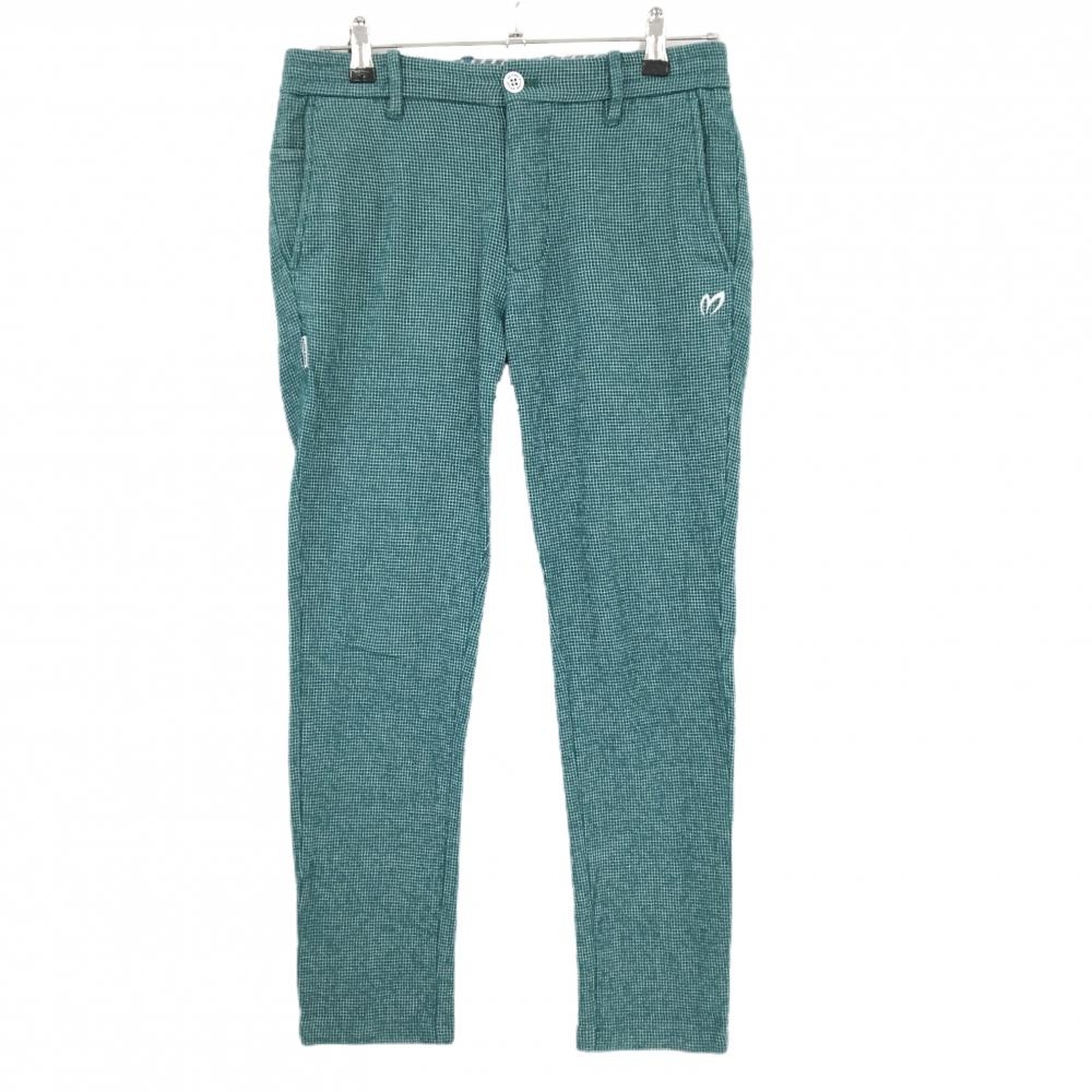 【美品】マスターバニー パンツ ブルーグリーン系×白 格子柄地模様 ウエスト調整紐 メンズ 4(M) ゴルフウェア MASTER BUNNY EDITION