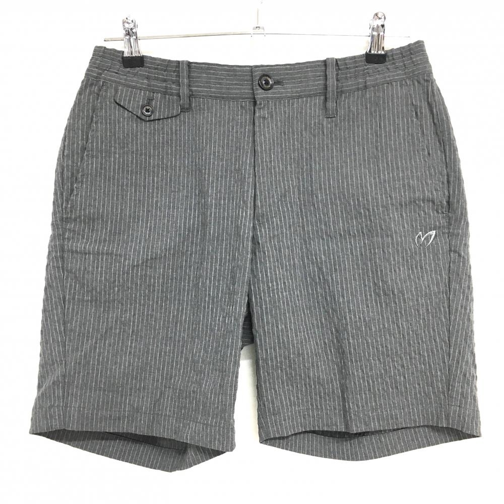 【超美品】マスターバニー ハーフパンツ グレー×白 ストライプ サッカー生地調 メンズ 4(M) ゴルフウェア MASTER BUNNY EDITION