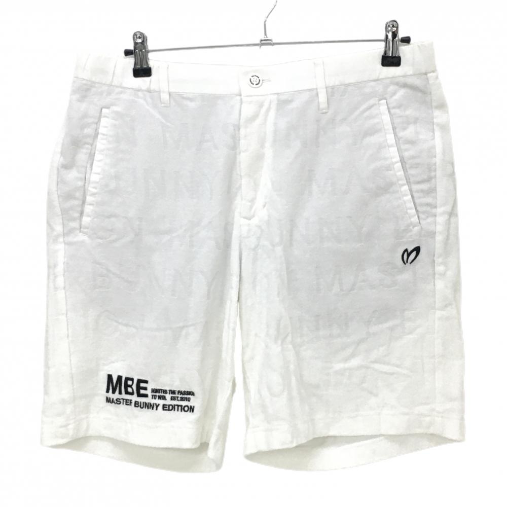 【美品】マスターバニー ハーフパンツ 白 ロゴ総柄織生地 パイル地 メンズ 6(XL) ゴルフウェア 2023年モデル MASTER BUNNY EDITION
