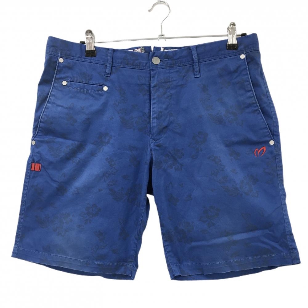 マスターバニー ハーフパンツ ブルー×グレー ハイビスカス総柄 メンズ 6(XL) ゴルフウェア MASTER BUNNY EDITION