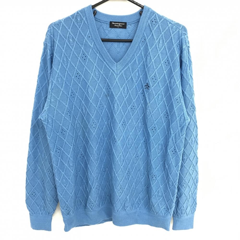 マンシングウェア セーター ライトブルー 凹凸 透かし編み 麻混 メンズ L ゴルフウェア Munsingwear