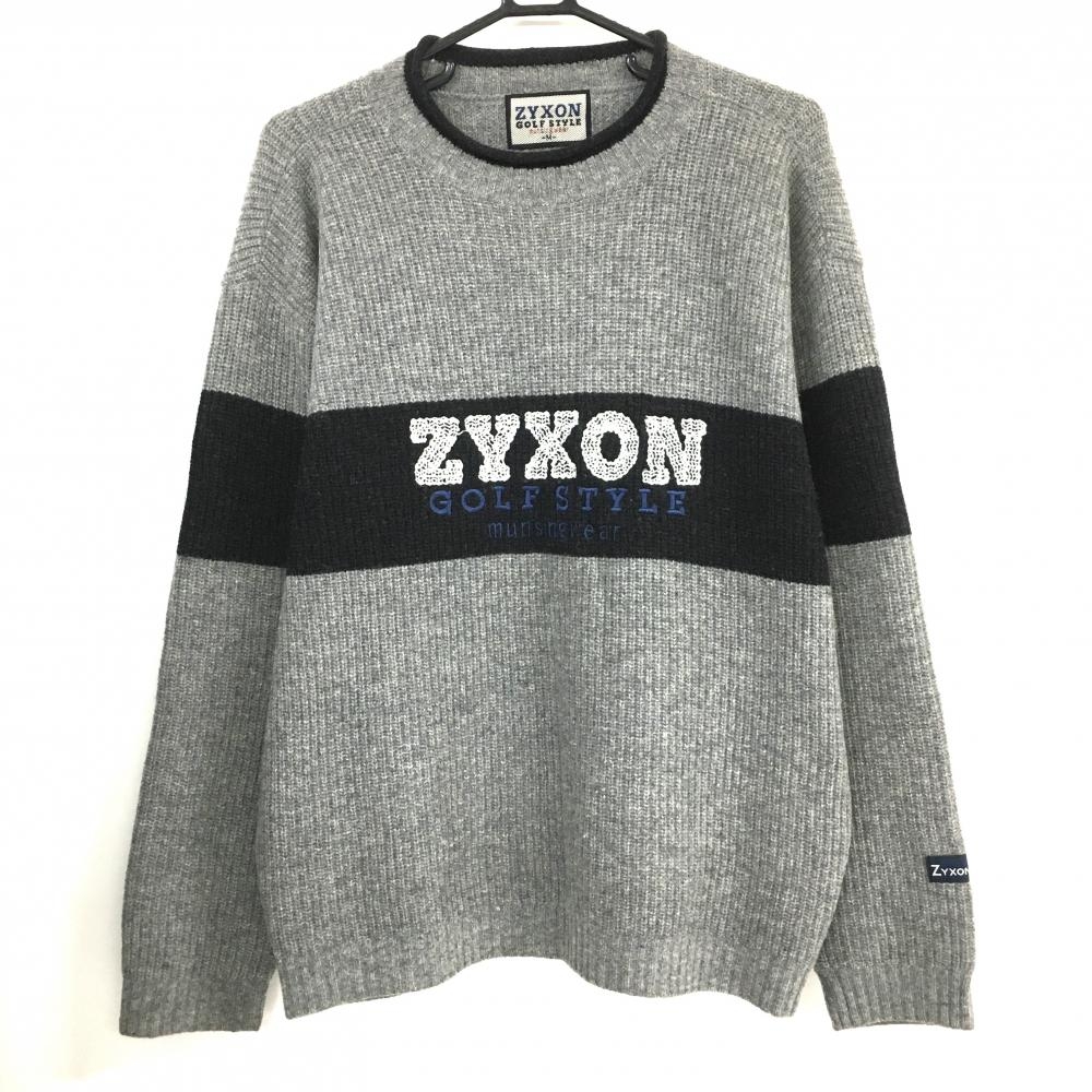 【美品】マンシングウェア セーター グレー×黒 ニット ZYXON GOLF STYLE ウール100％ メンズ M ゴルフウェア Munsingwear