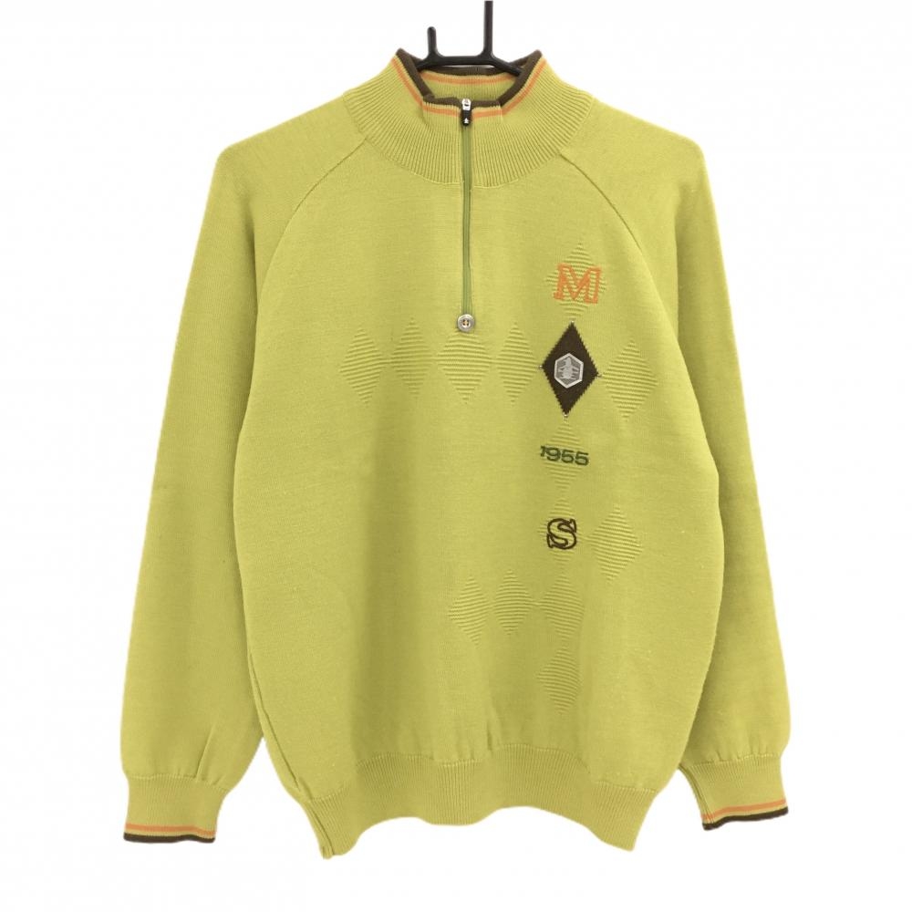【美品】マンシングウェア ハイネックセーター ライムグリーン系×オレンジ ニット ウール100％ メンズ L ゴルフウェア Munsingwear