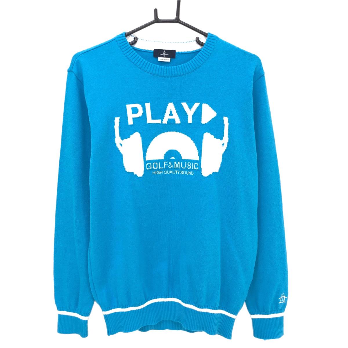 マンシングウェア セーター ライトブルー×白 ポリエステル100％ ニット メンズ M ゴルフウェア Munsingwear