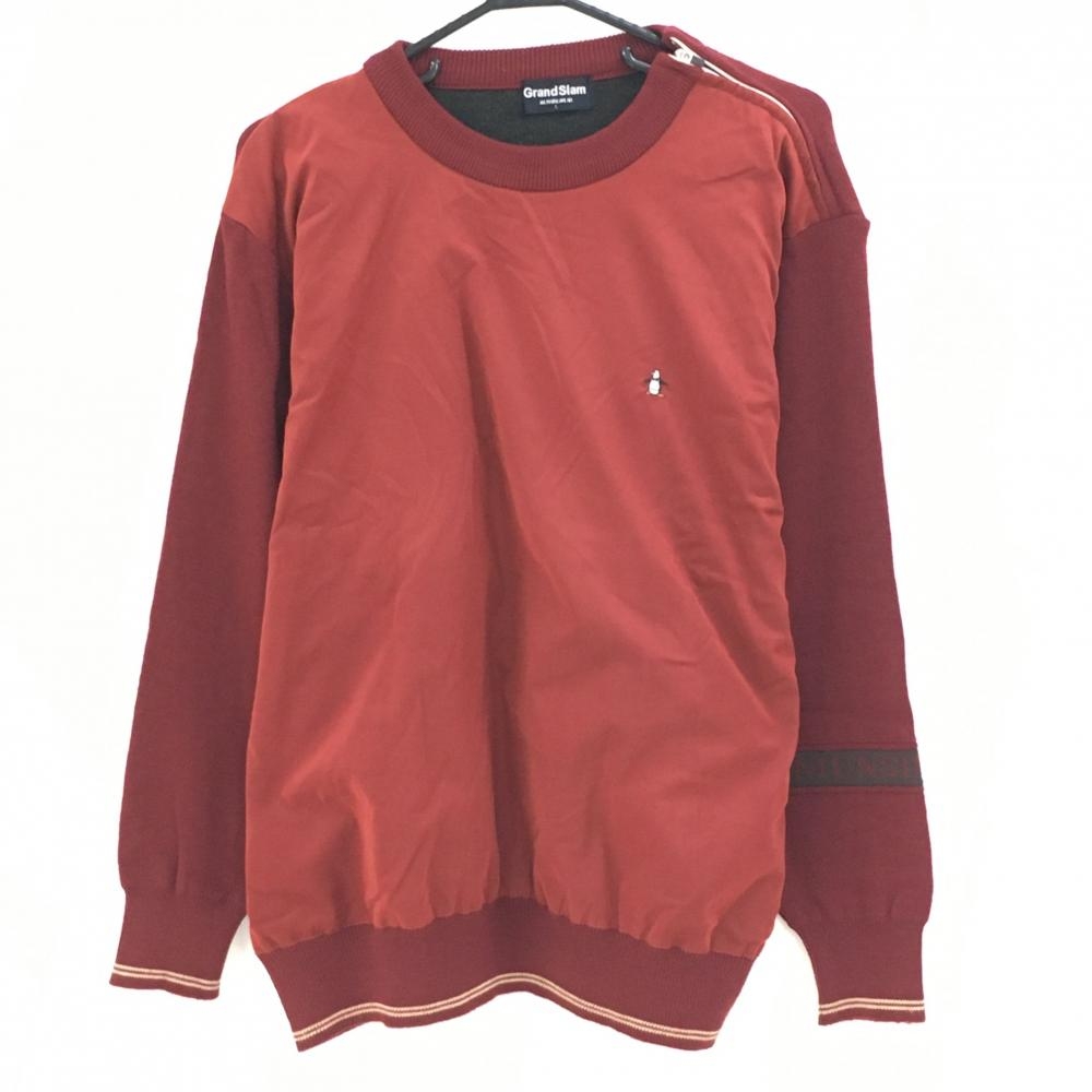 マンシングウェア 切替ニットスニード レッド 袖ライン 肩ジップ ウール混 メンズ L ゴルフウェア Munsingwear