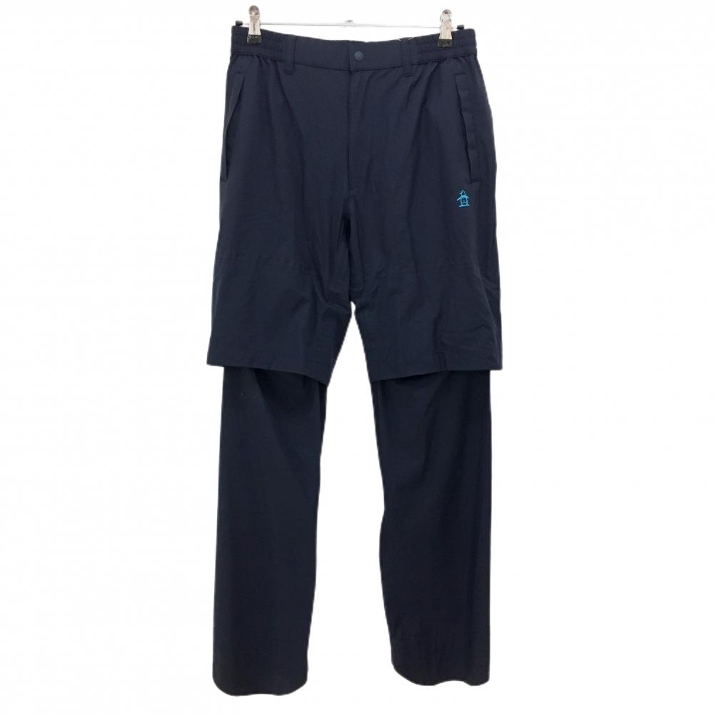 【美品】マンシングウェア レインパンツ ネイビー×ライトブルー ロゴ 裾サイドジップ  メンズ M ゴルフウェア Munsingwear