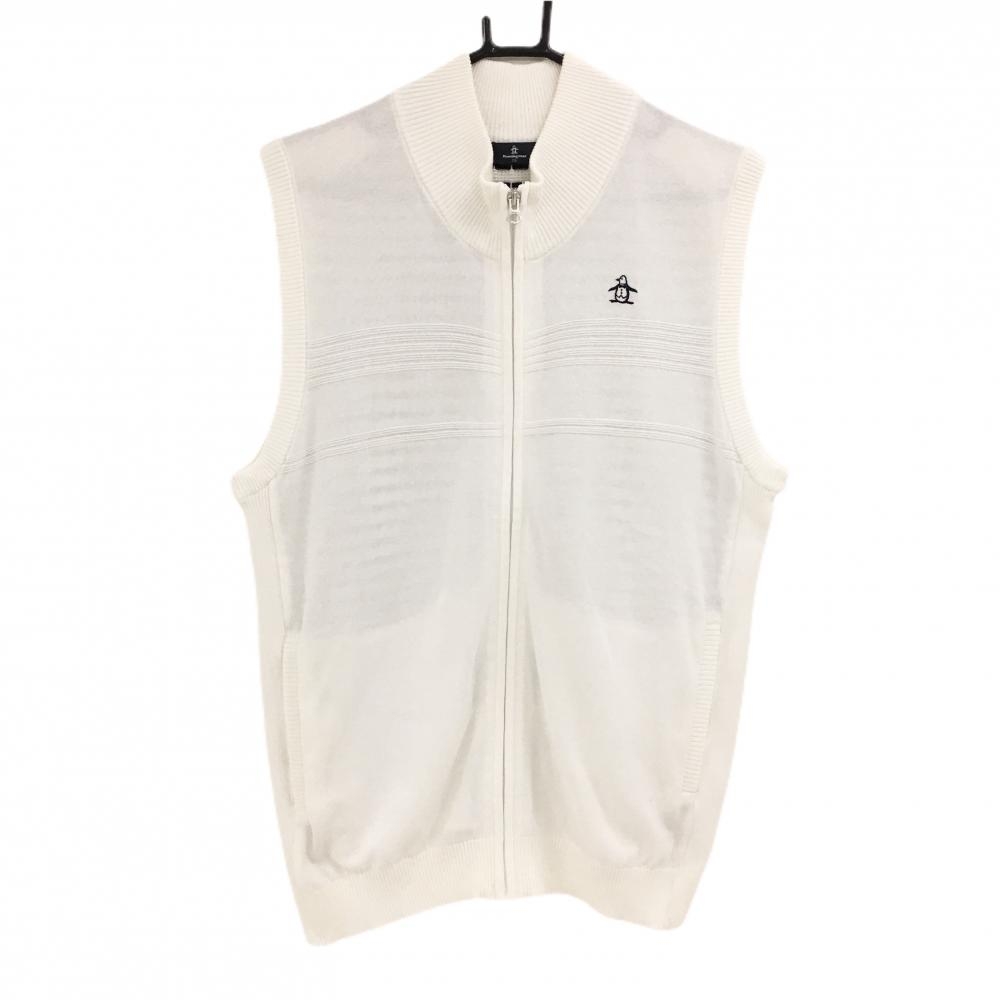 【美品】マンシングウェア ニットジップベスト 白×黒 背面ボーダー編み メンズ LL ゴルフウェア Munsingwear