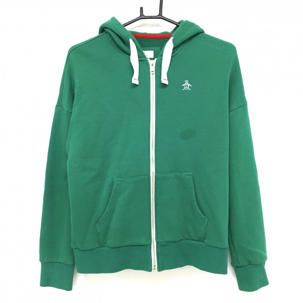 マンシングウェア ジップパーカー グリーン×白 ロゴ刺しゅう メンズ M ゴルフウェア Munsingwear