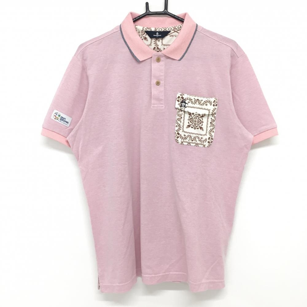 【超美品】マンシングウェア 半袖ポロシャツ ピンク 胸ポケット メンズ LL ゴルフウェア 2022年モデル Munsingwear