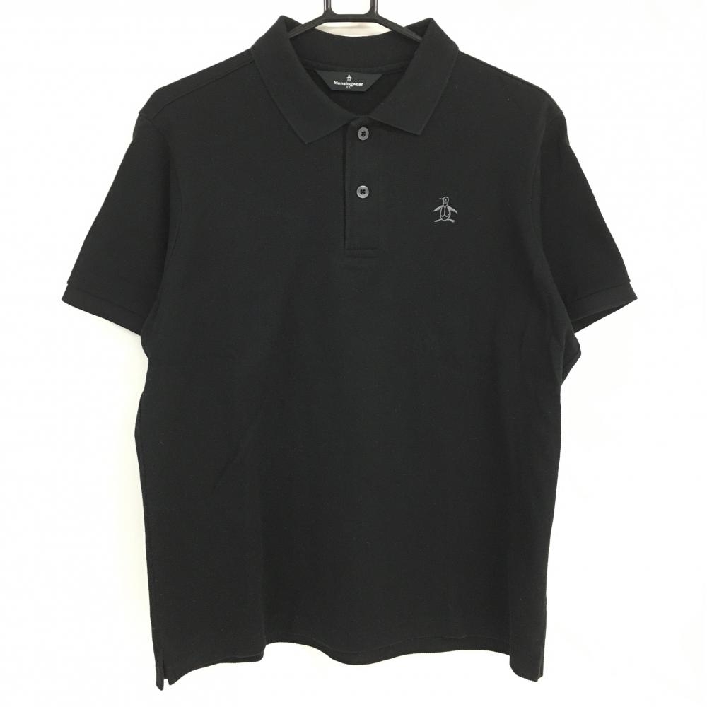 マンシングウェア 半袖ポロシャツ 黒 ロゴ刺しゅう  メンズ LL ゴルフウェア Munsingwear 画像