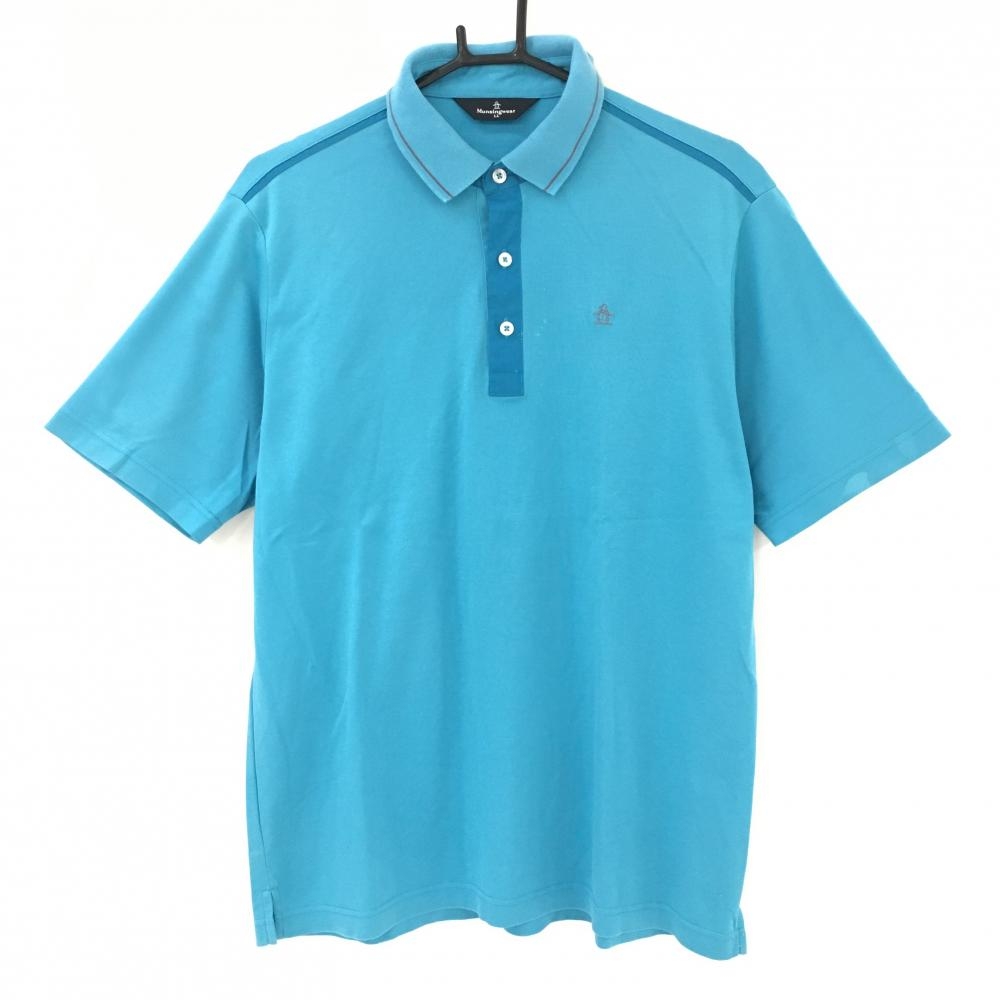 マンシングウェア 半袖ポロシャツ ライトブルー ロゴ刺しゅう 襟ライン メンズ LL ゴルフウェア Munsingwear