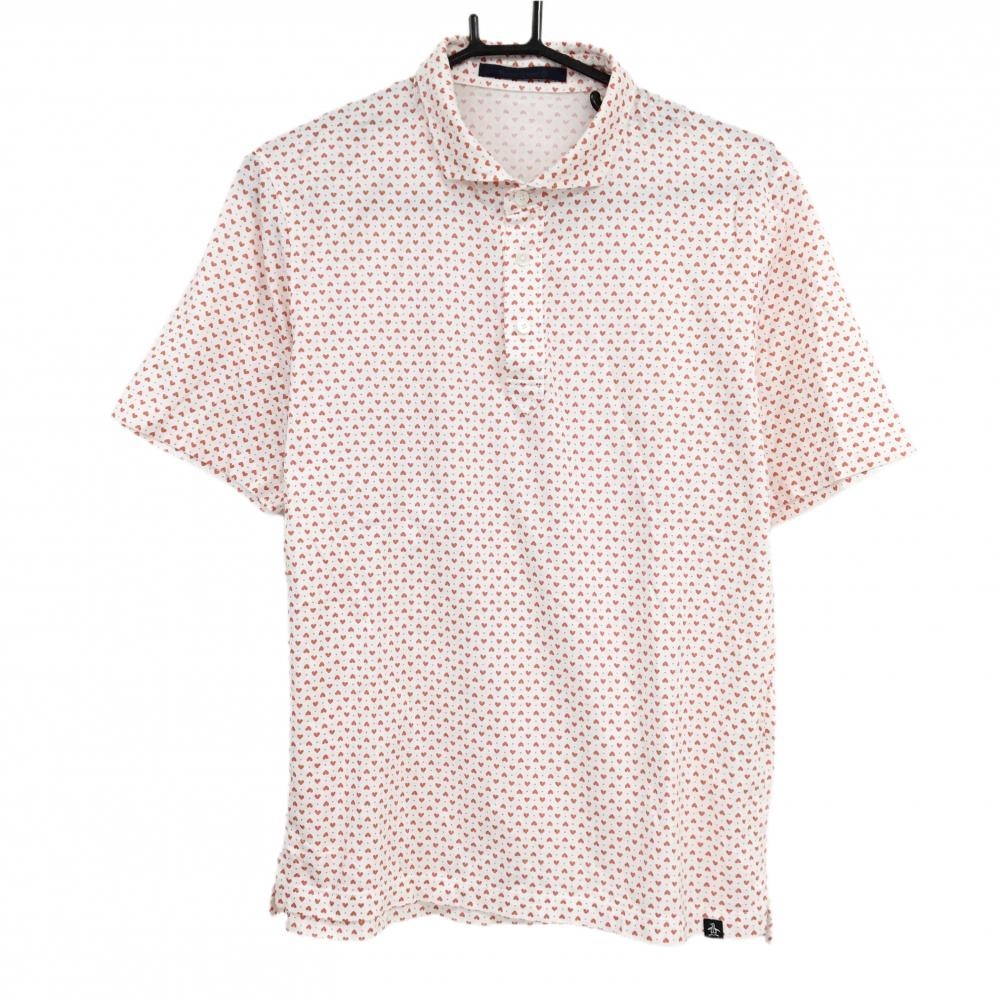 【美品】マンシングウェア 半袖ポロシャツ 白×レッド ハート柄 メンズ M ゴルフウェア Munsingwear
