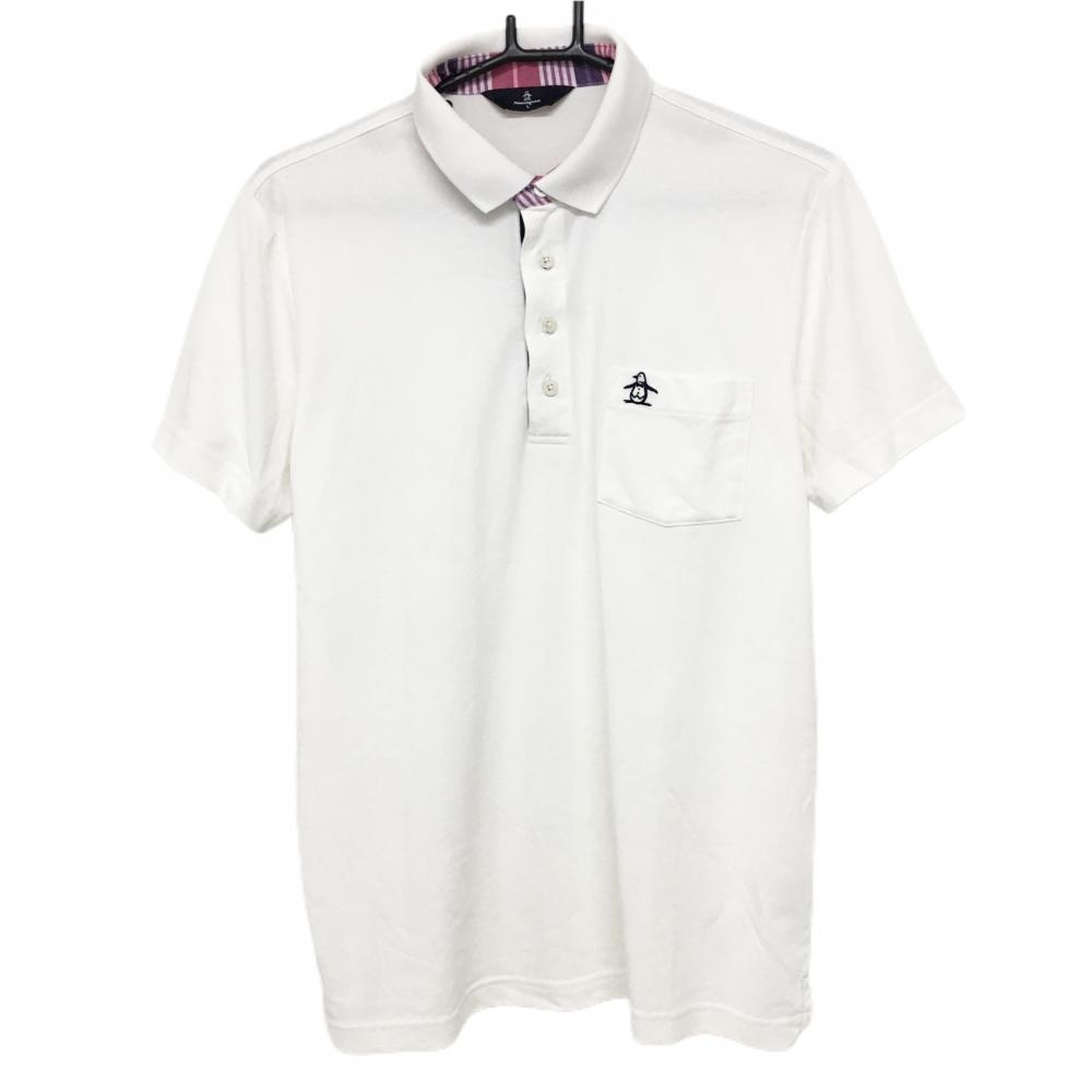 マンシングウェア 半袖ポロシャツ 白×ピンク ロゴ刺しゅう  メンズ L ゴルフウェア Munsingwear