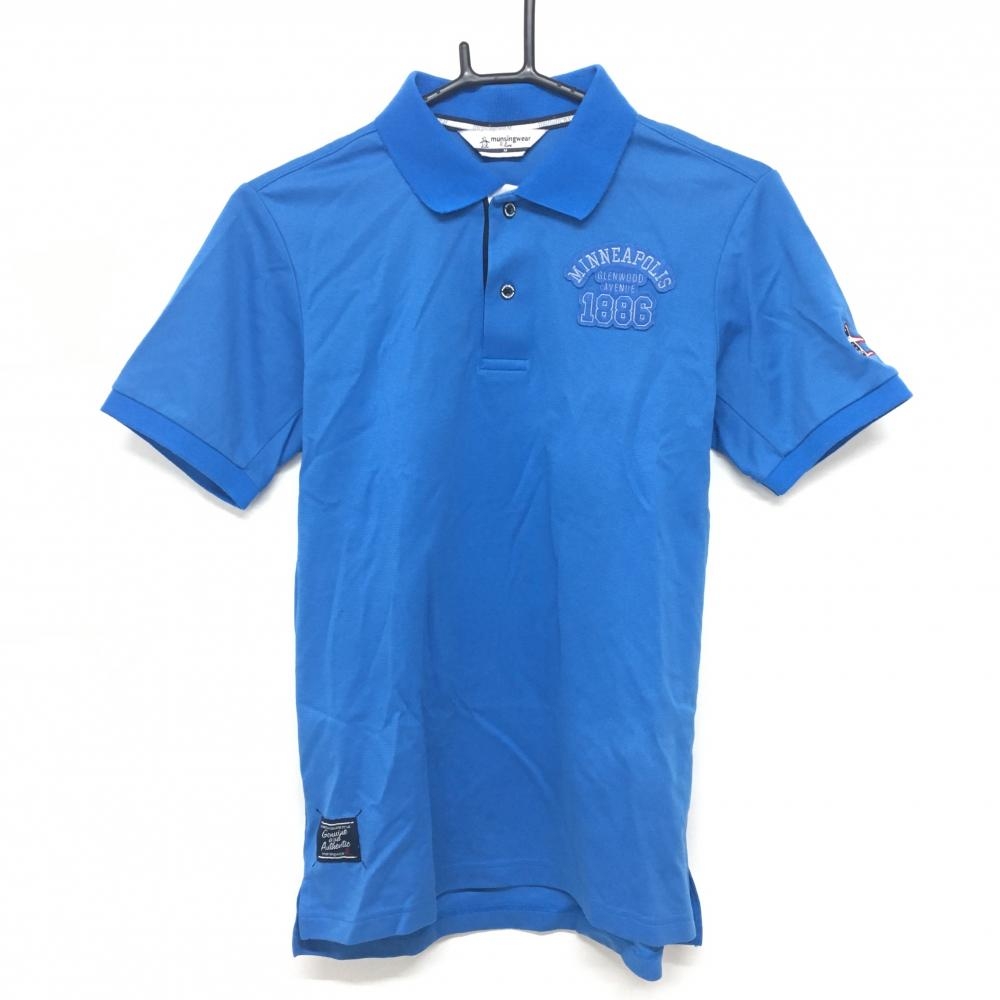 【超美品】マンシングウェア 半袖ポロシャツ ブルー ワッペン  メンズ M ゴルフウェア Munsingwear