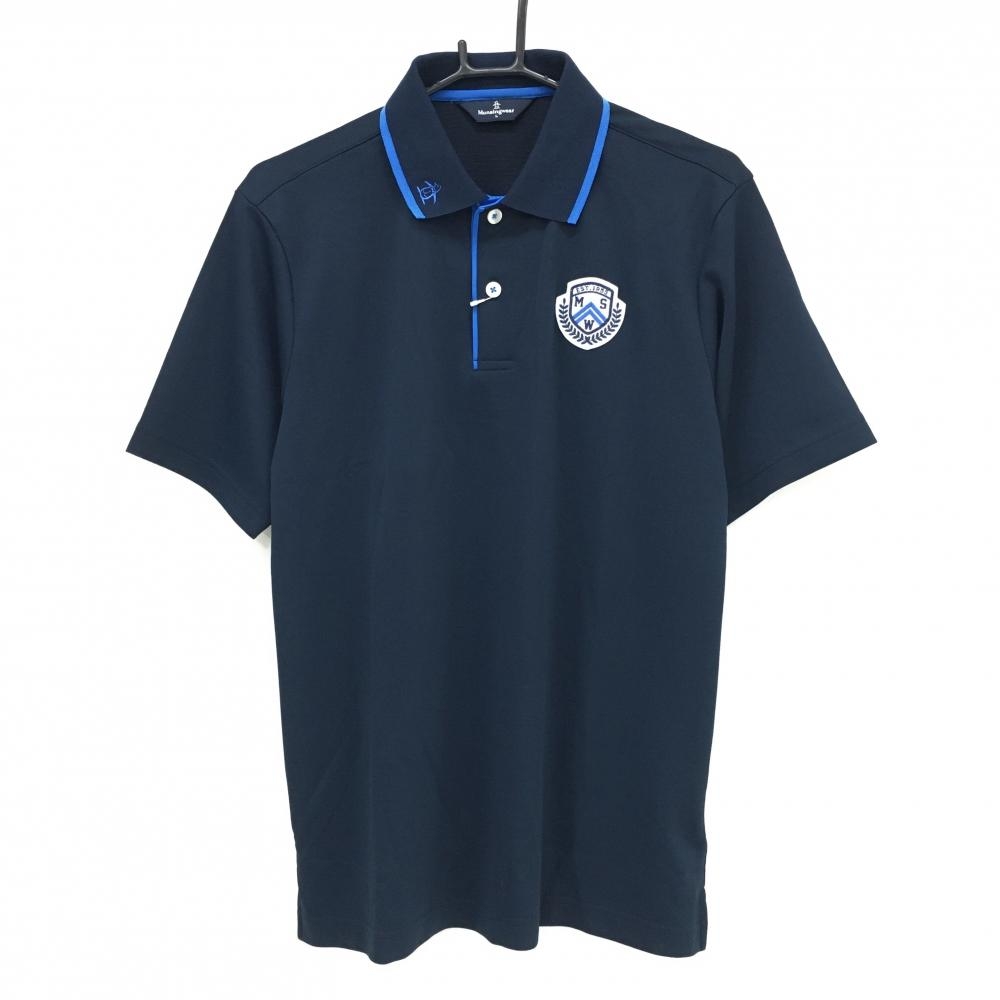 【新品】マンシングウェア 半袖ポロシャツ ネイビー×ブルー 襟ロゴ刺しゅう メンズ L ゴルフウェア Munsingwear