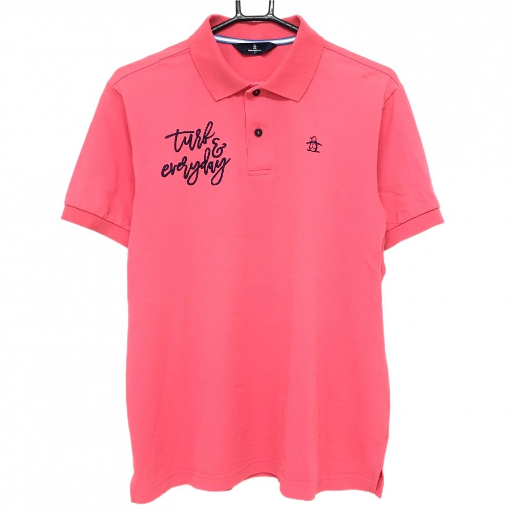 マンシングウェア 半袖ポロシャツ ピンク×ネイビー 胸ロゴ刺しゅう メンズ L ゴルフウェア Munsingwear