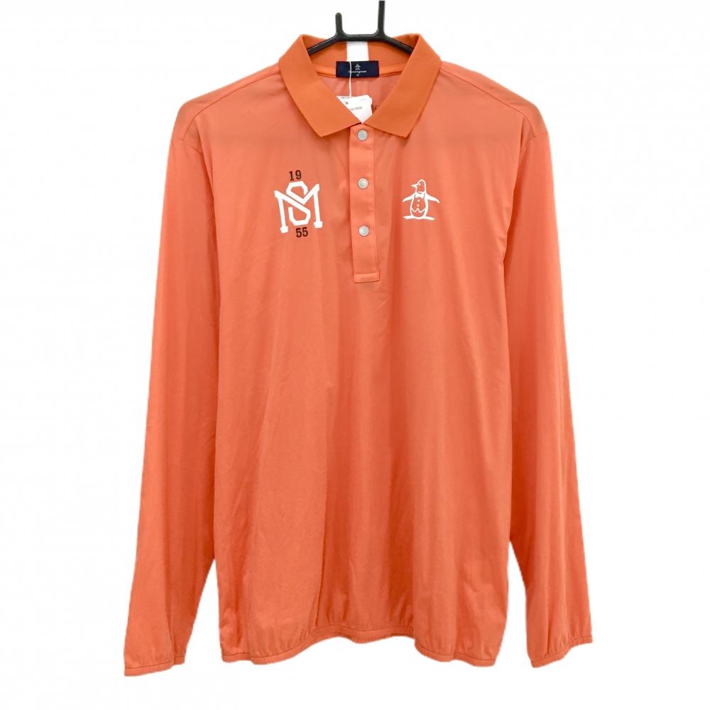 【新品】マンシングウェア 長袖ポロシャツ オレンジ ロゴ白 はっ水 ストレッチ 防風 メンズ M ゴルフウェア Munsingwear