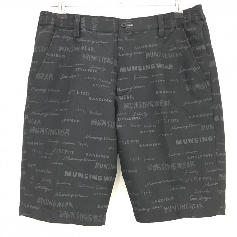 【超美品】マンシングウェア ハーフパンツ 黒×グレー ロゴ総柄 ストレッチ メンズ 79-83 ゴルフウェア Munsingwear