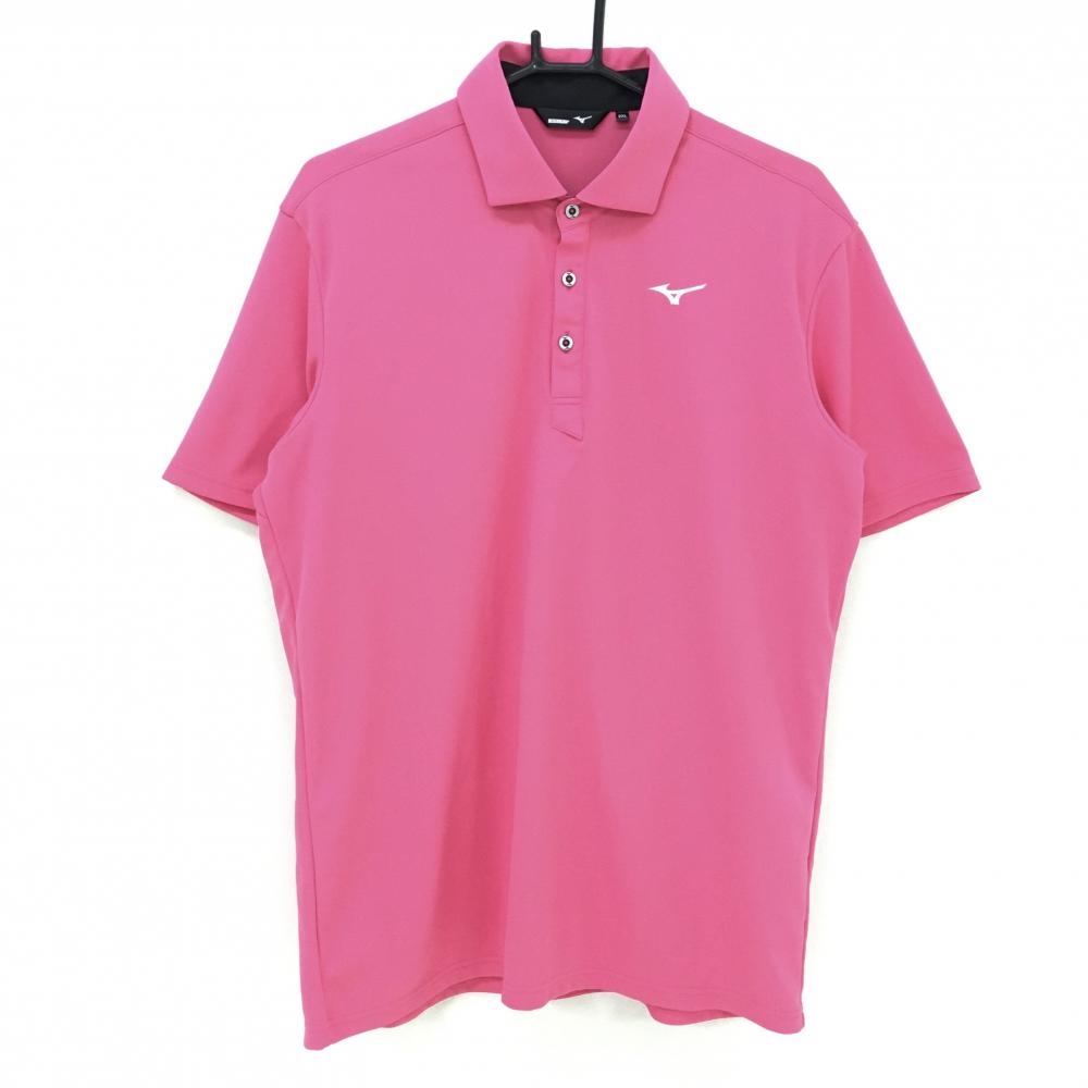 【超美品】ミズノ 半袖ポロシャツ ピンク ロゴシルバー シンプル メンズ 2XL ゴルフウェア 大きいサイズ MIZUNO