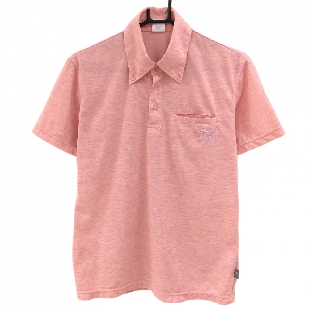 【超美品】ミズノ 半袖ポロシャツ ピンク ボタンダウン ロゴ刺しゅう メンズ M ゴルフウェア MIZUNO