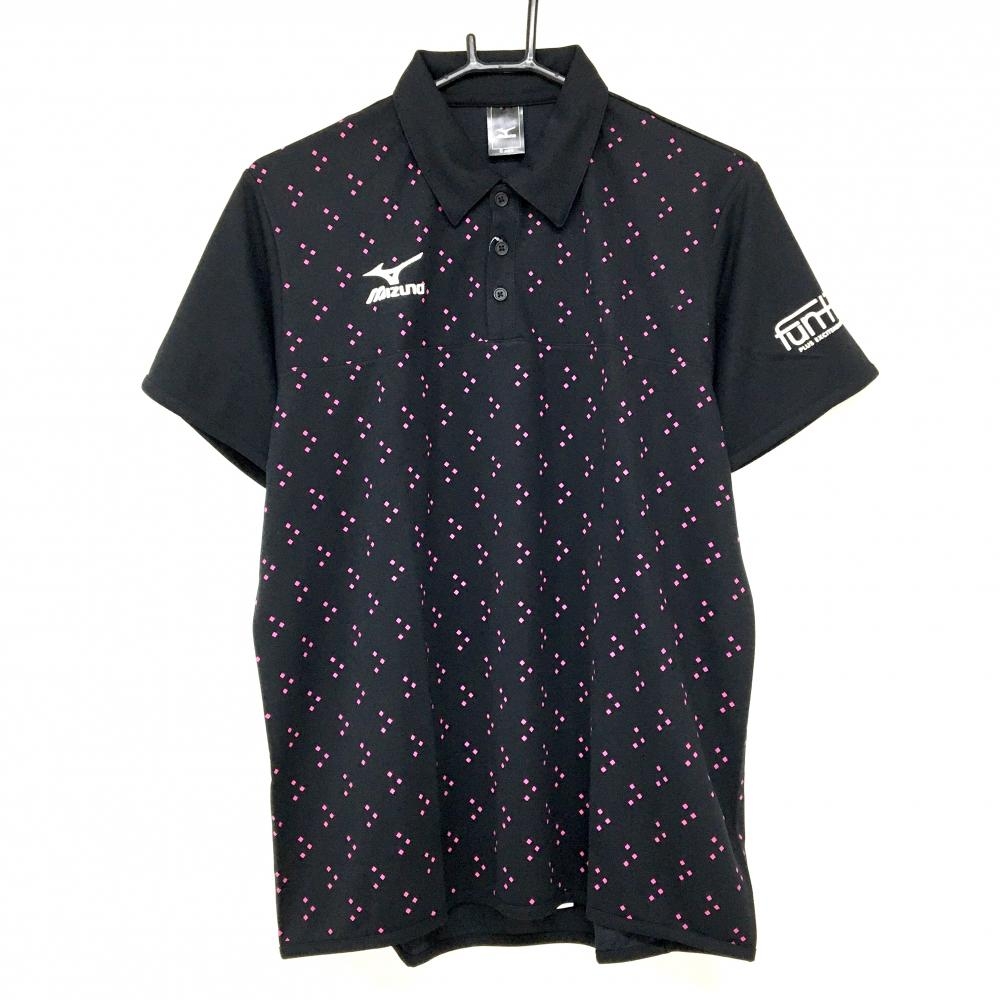【新品】ミズノ 半袖ポロシャツ 黒×ピンク 総柄 UVカット メンズ O ゴルフウェア MIZUNO