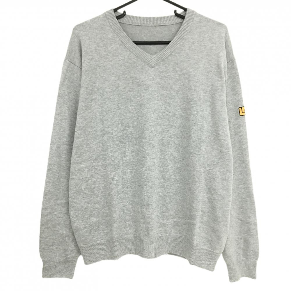 【超美品】ラウドマウス セーター グレー 袖ロゴワッペン Vネック コットン混 ニット メンズ LL ゴルフウェア LOUDMOUTH