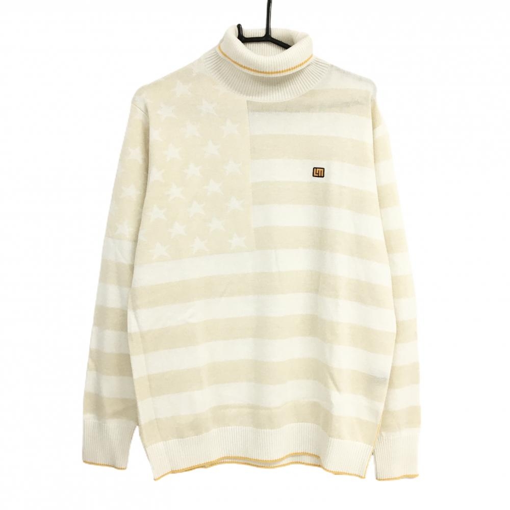 ラウドマウス タートルネックセーター 白×ライトベージュ 星条旗柄 ニット メンズ LL ゴルフウェア LOUDMOUTH