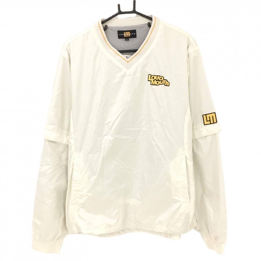 【美品】ラウドマウス 2WAYスニード 白×イエロー Vネック 蓄熱 袖着脱可 メンズ LL ゴルフウェア LOUDMOUTH