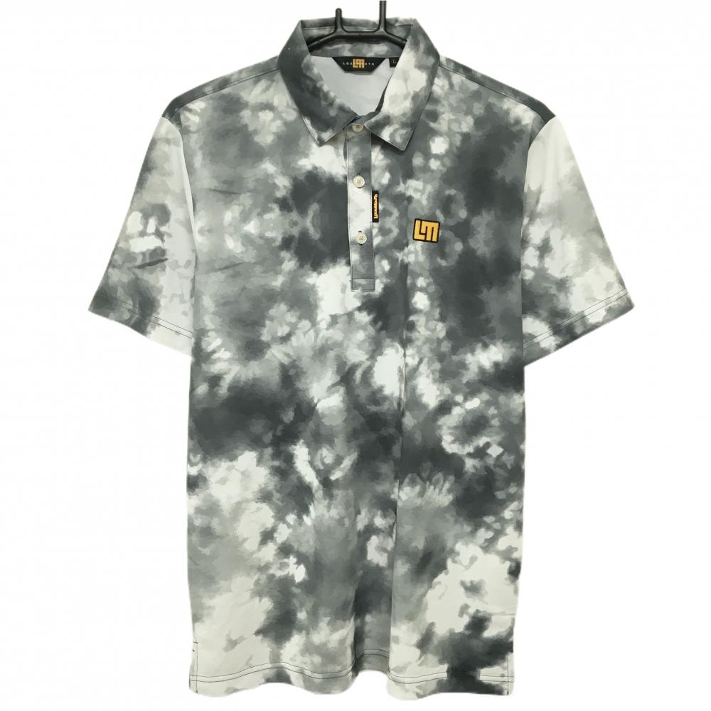 【超美品】ラウドマウス 半袖ポロシャツ 白×グレー 総柄 ロゴ刺しゅう メンズ L ゴルフウェア LOUDMOUTH