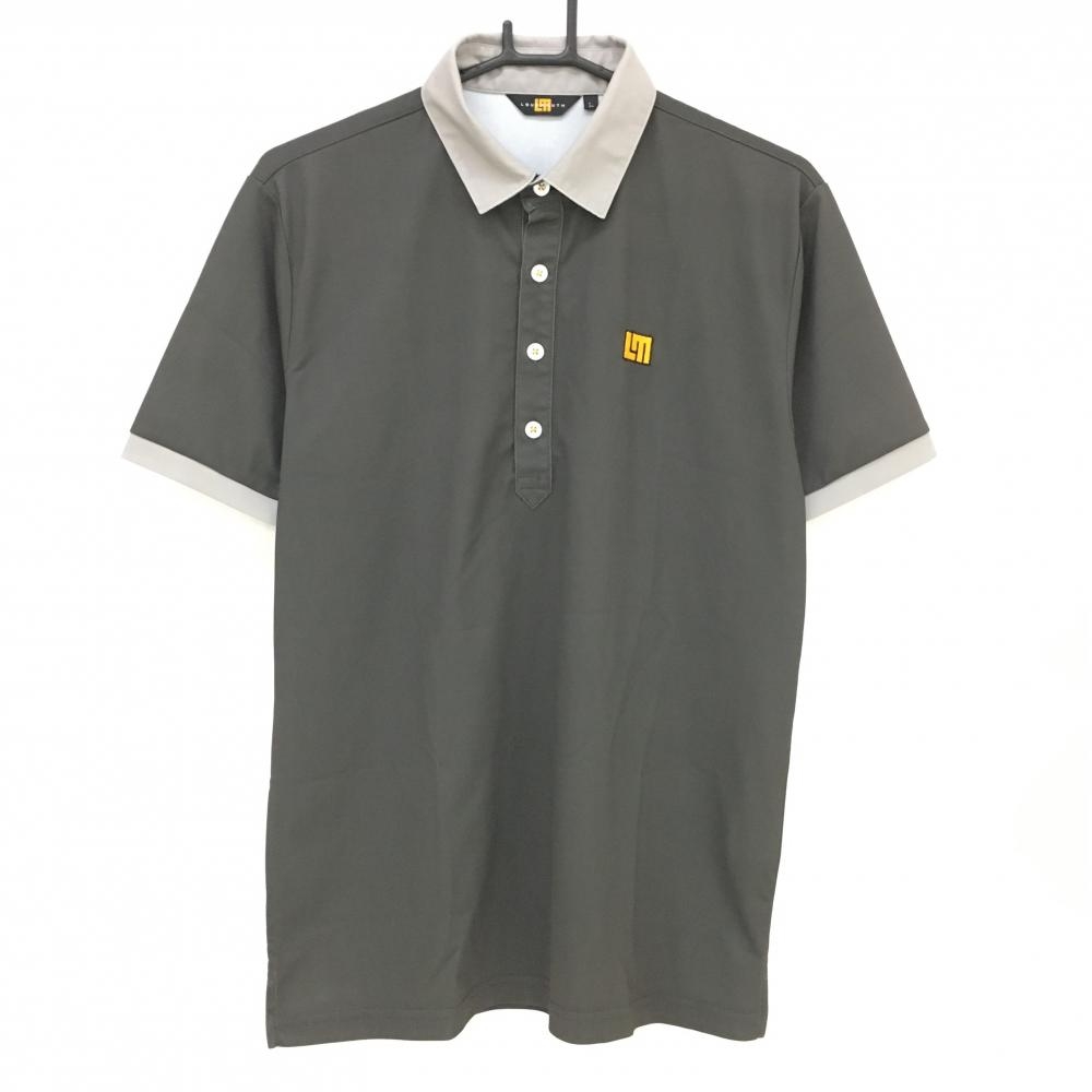 【超美品】ラウドマウス 半袖ポロシャツ ダークグレー×グレージュ ロゴ刺しゅう メンズ L ゴルフウェア LOUDMOUTH