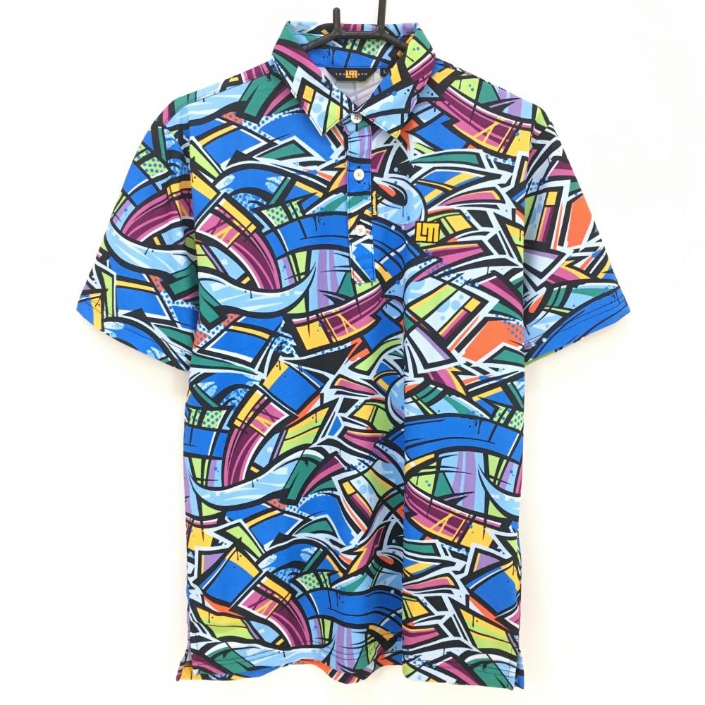 【超美品】ラウドマウス 半袖ポロシャツ ブルー×マルチカラー 総柄 メンズ L ゴルフウェア LOUDMOUTH