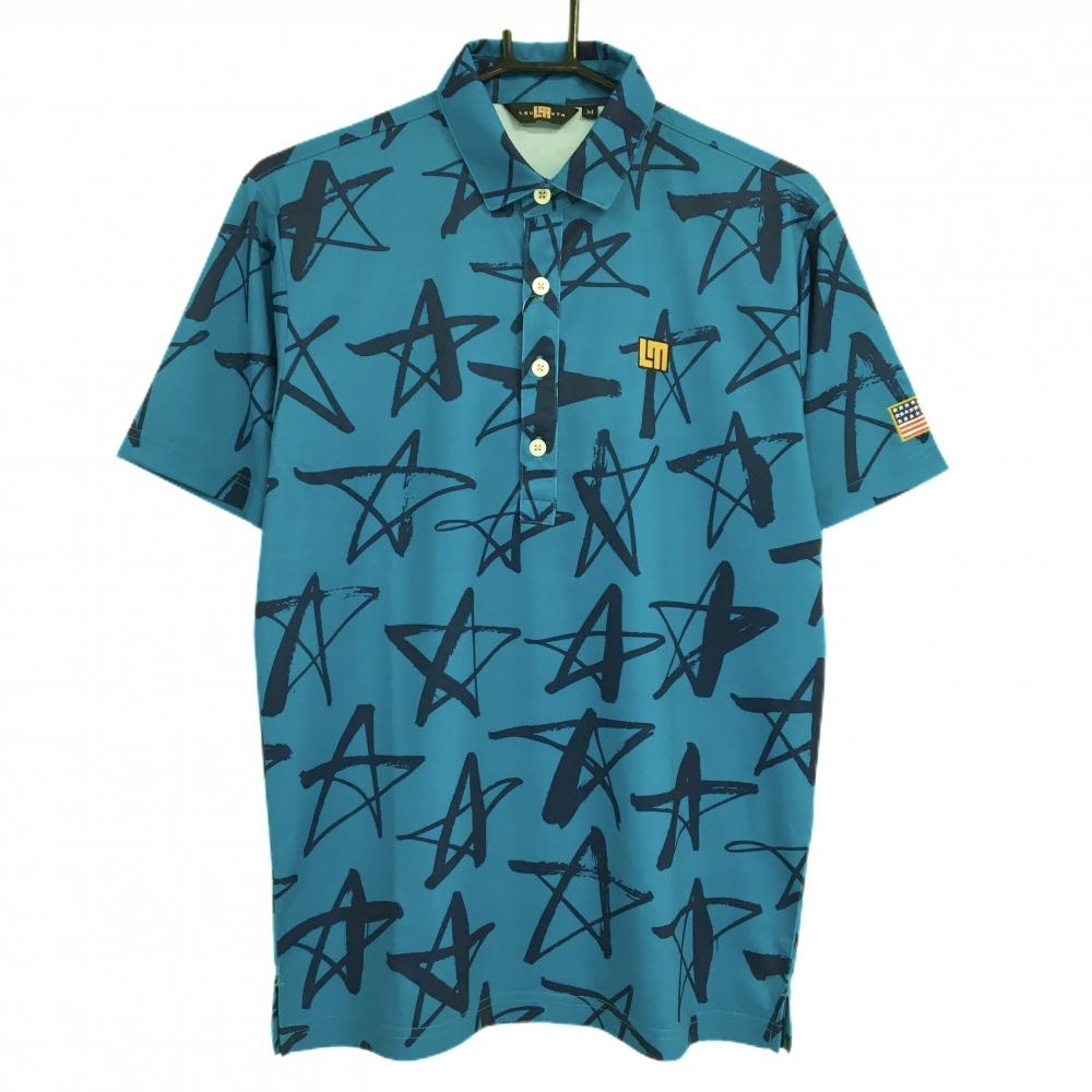 【新品】ラウドマウス 半袖ポロシャツ ブルー×グリーン 手書き風星柄 シューティングスター  メンズ M ゴルフウェア LOUDMOUTH