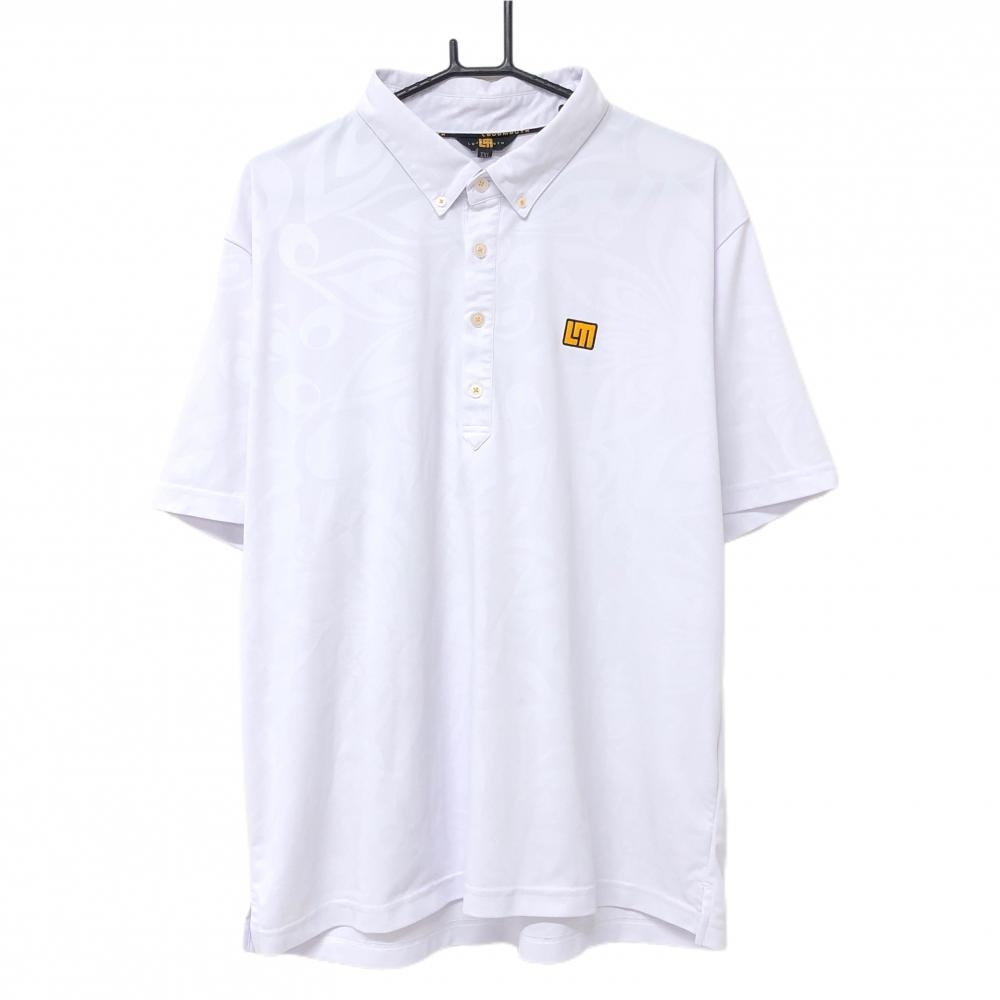 【超美品】ラウドマウス 半袖ポロシャツ 白 総柄 シャガデリック ボタンダウン  メンズ XXL ゴルフウェア 大きいサイズ LOUDMOUTH