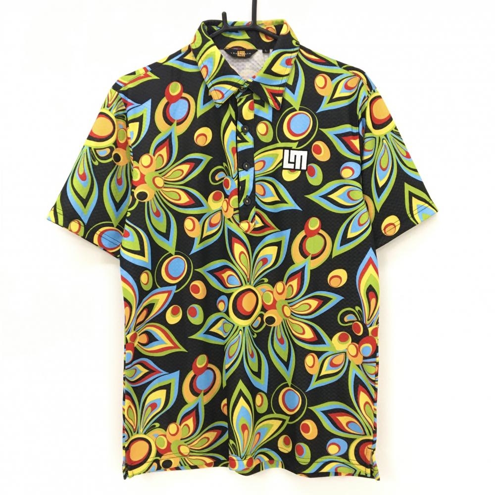 【新品】ラウドマウス 半袖ポロシャツ 黒×ライトグリーン 総柄 シャガデリックブラック メンズ L ゴルフウェア LOUDMOUTH